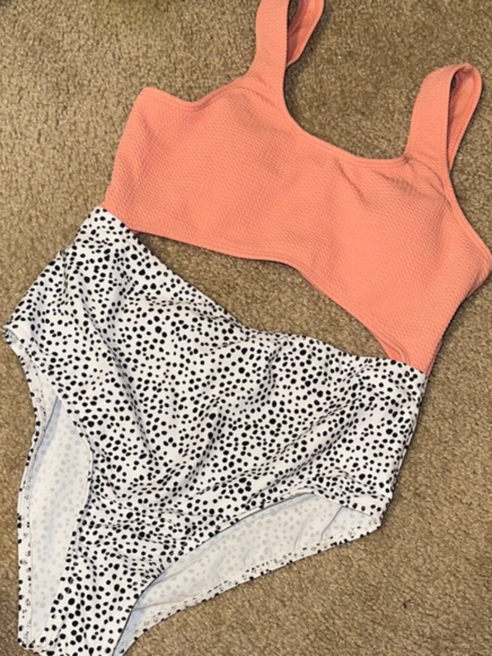 Girl's Cut Out Dot Print One Piece Swimsuit Color Block